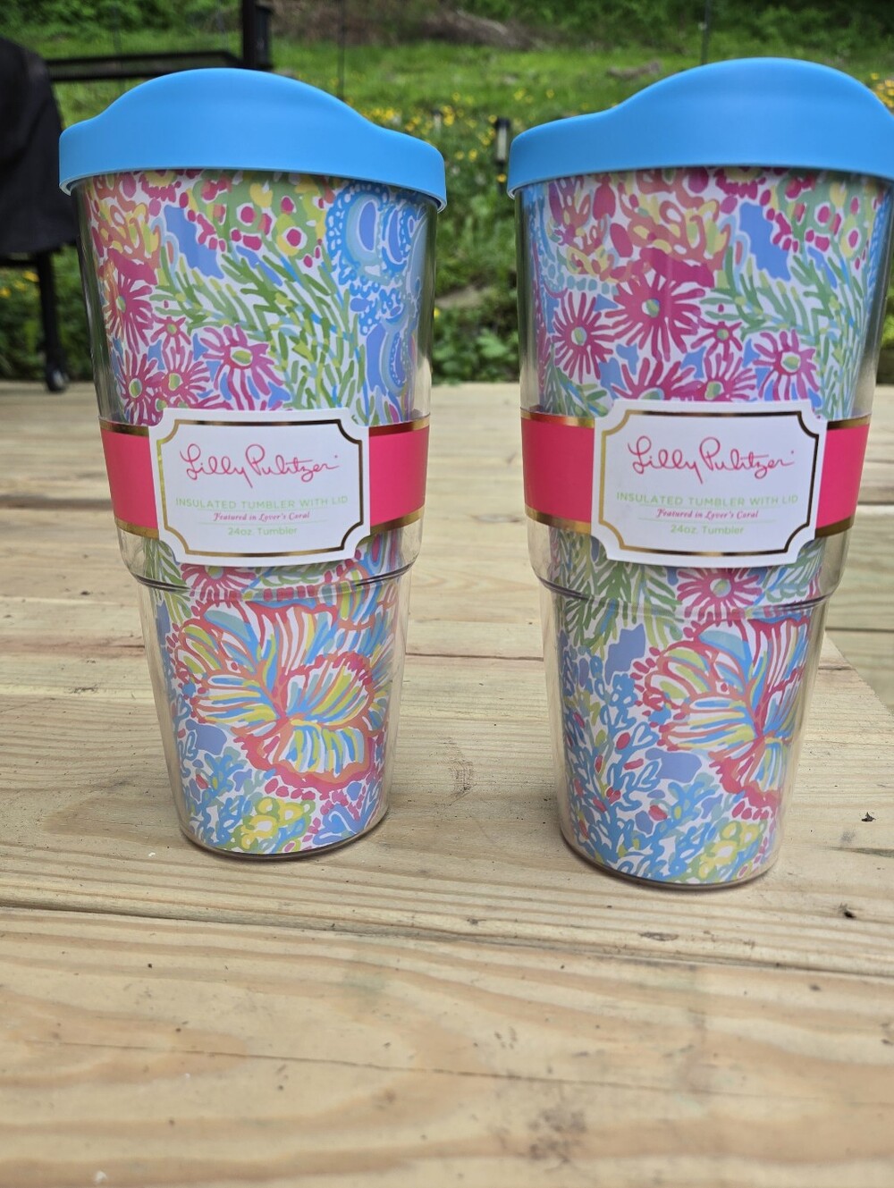 Lilly Pulitzer Floral Insulated Tumblers with Blue Lids (Set of 2)